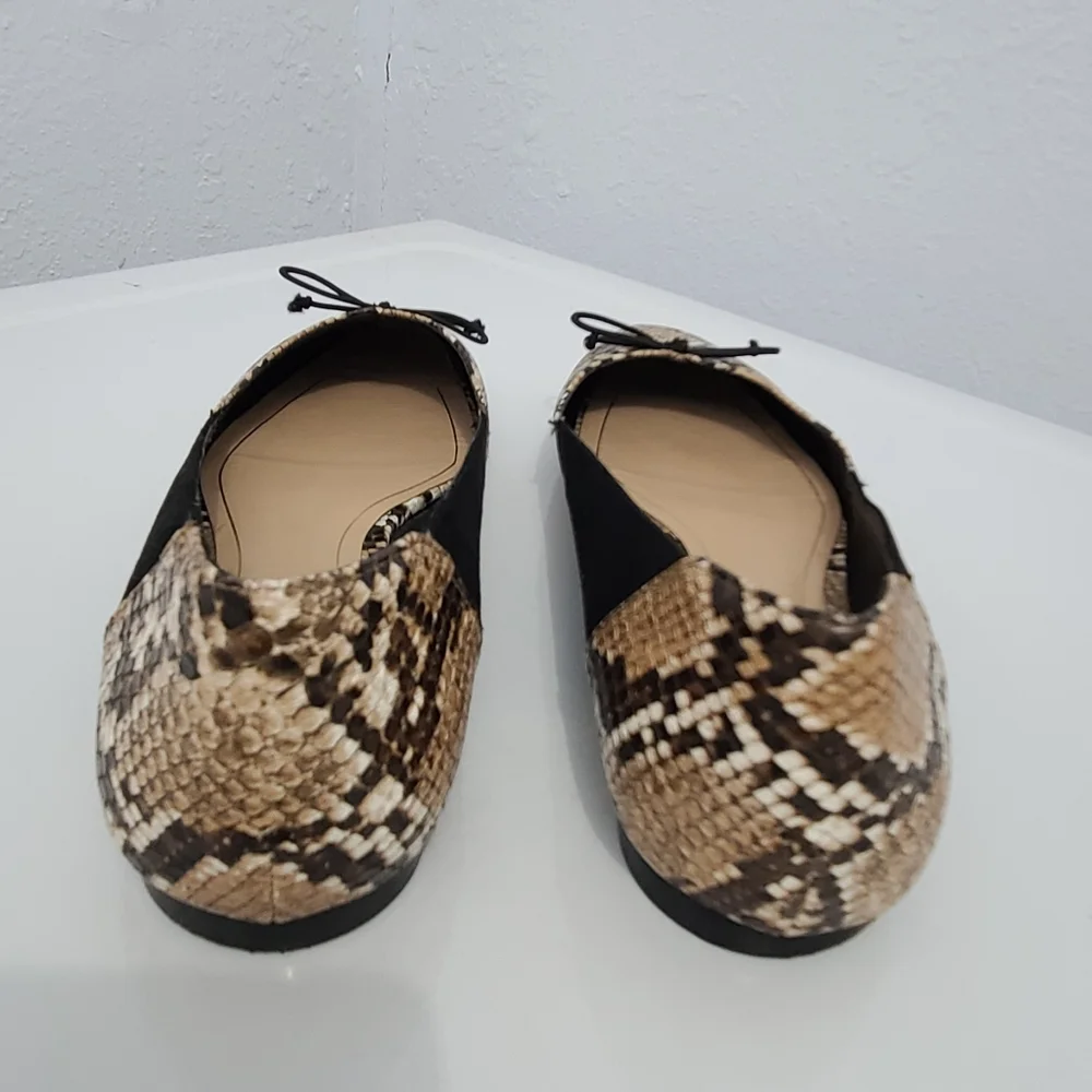 Zara Trafaluc Snakeskin Faux Suede Bow Flats - Picture 3 of 11